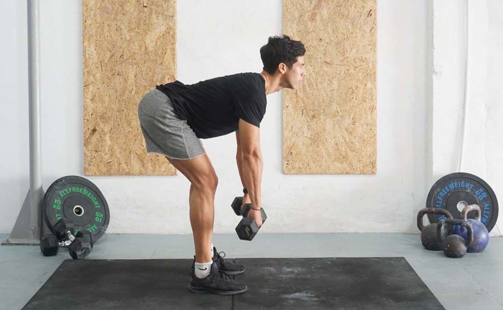 man deadlift dumbbell upper glute workout