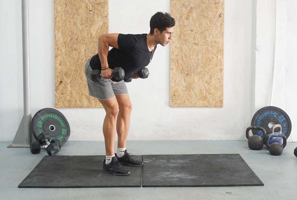 man bent over row dumbbell