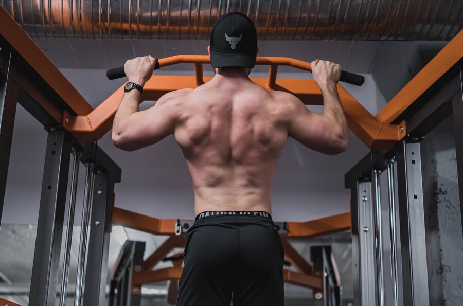 Man Pull up exercise back view greek god physique