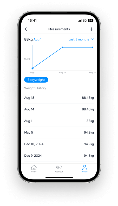 an overview of the screen where users can track body measurements in Hevy