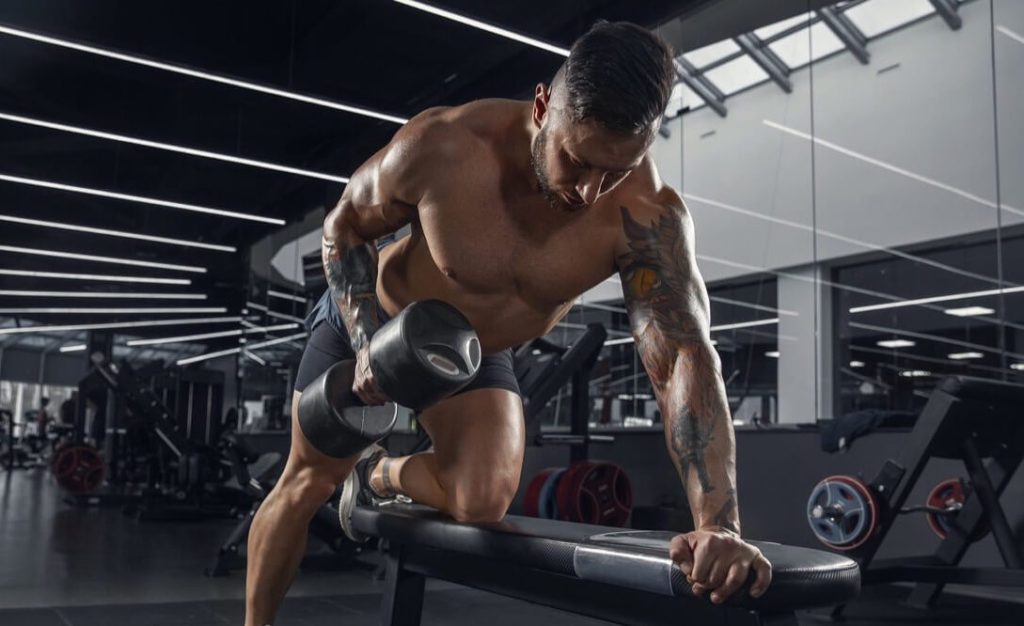 man row dumbbell