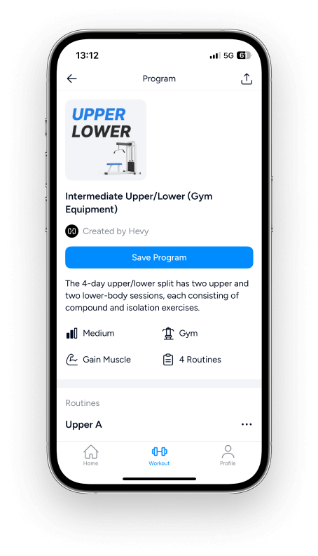 an image showing the details of a single workout program in the Hevy library
