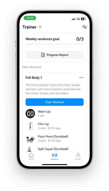 overview of Hevy Trainer with the next scheduled workout displayed