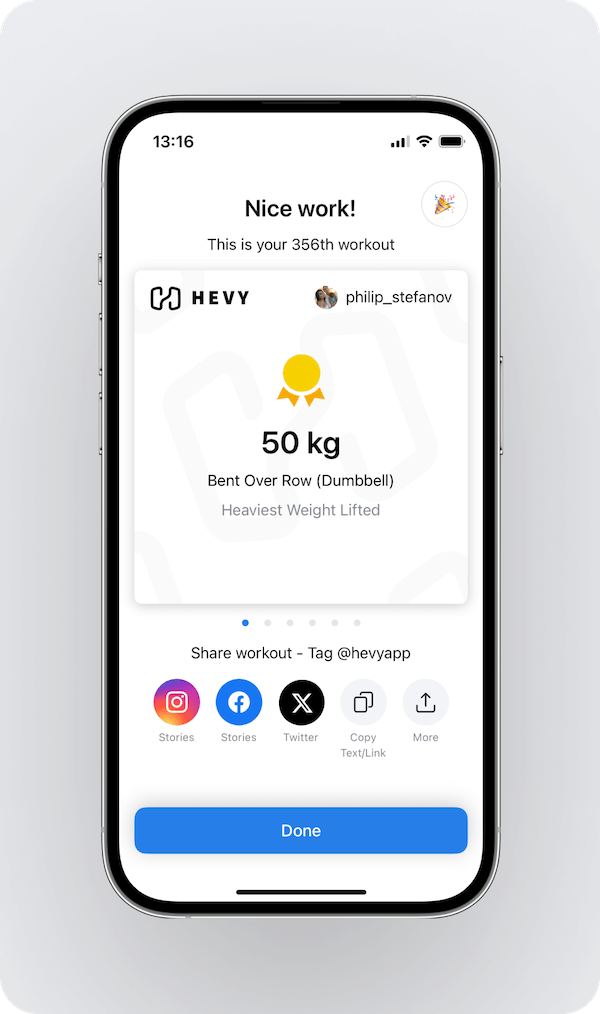 a look at the window displayed when a user marks a workout as completed in Hevy