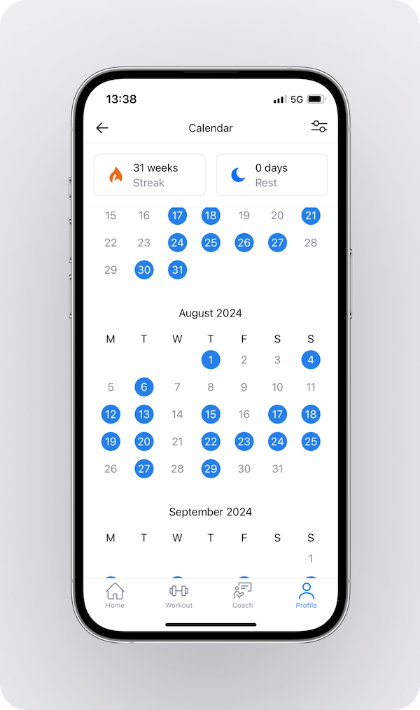An overview of the Hevy calendar and how it helps users monitor their gym consistency