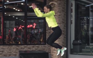 woman box jump cardio legs workout